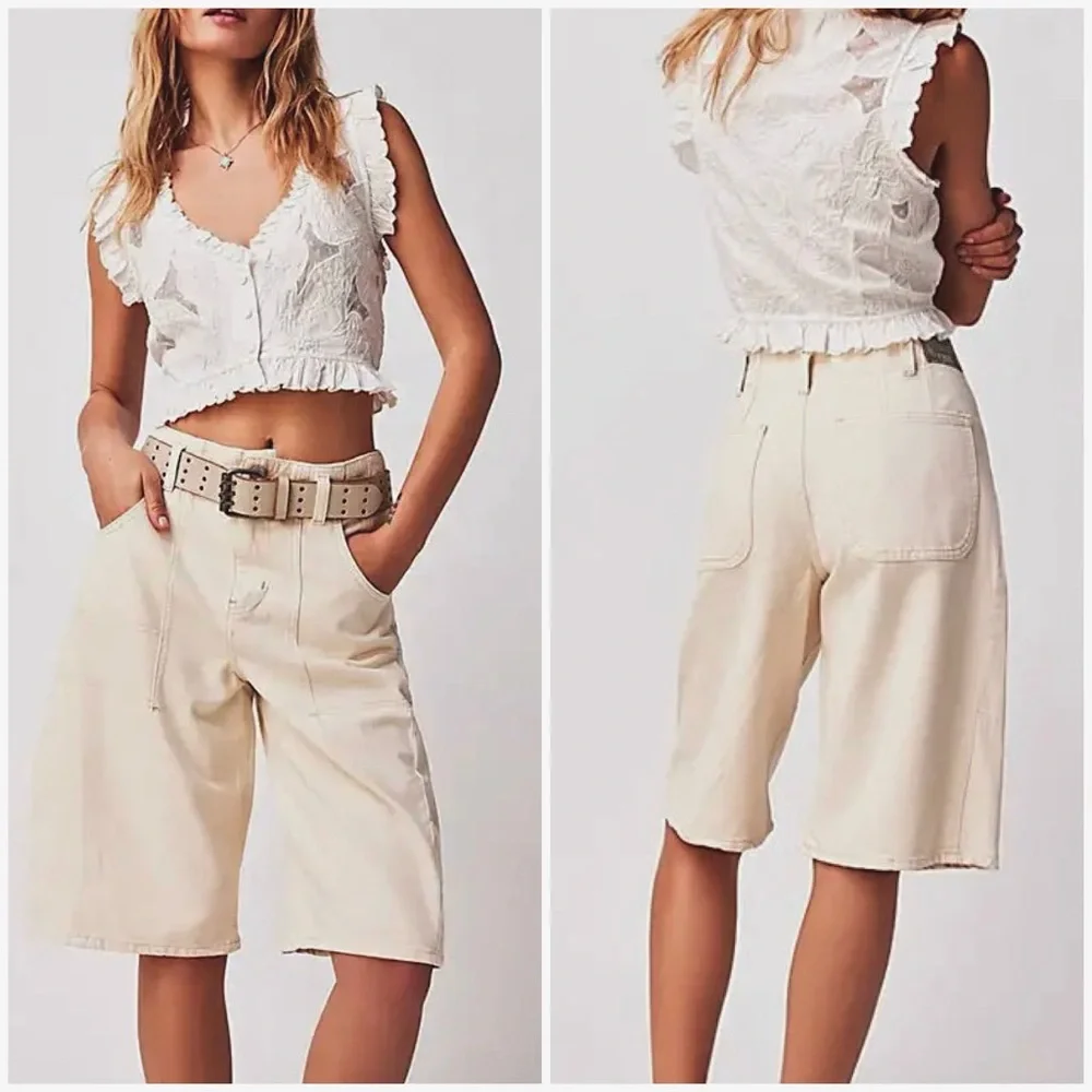 NWT Free People We The Free Extreme Measures Barrel Shorts - white - 27, 28, 33
